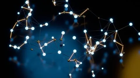 Abstract digital network structure with glowing nodes connected by lines on.. Stock Illustration