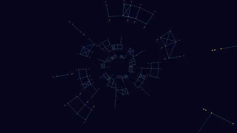 Abstract digital network tunnel with glowing nodes and wireframe geometry motion Stock Footage 330061472