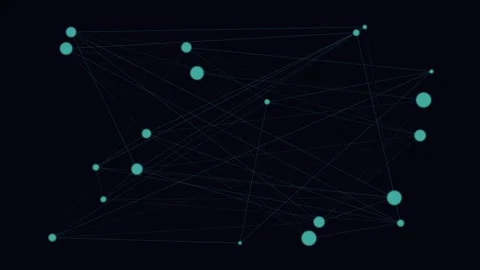 Abstract digital network visualization with connected nodes on black background Video stock 335117207