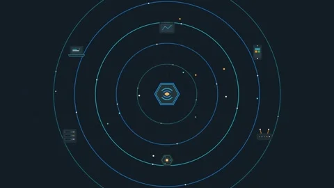 Abstract Digital Network Visualization with Rotating Data Nodes Stock Footage 343894012