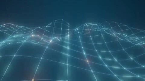 Abstract digital network wave with glowing lines and nodes in a seamlessly Stock Footage 337669796