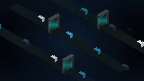 Abstract digital networking matrix: flowing data connection structure on da.. Stock Footage 344638643