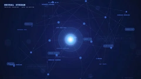 Abstract Digital Neural Network with Glowing Data Nodes and Floating Binary Stock-Footage 343155938