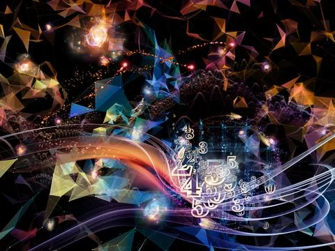 Abstract Digital Numbers and Low Poly Neon Technology Background Stock Illustration