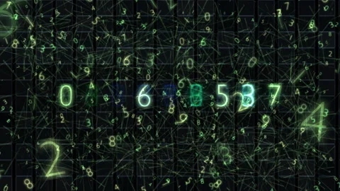 Abstract Digital Numeric Network In Green Glowing Light On Dark Grid Stock Footage 319830486