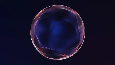 Abstract digital orb with flowing orange, blue and purple gradient waves on.. Ilustração Stock