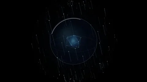 Abstract digital orb rotating with geometric structure floating in dark spa.. Stockbeeldmateriaal 345276992