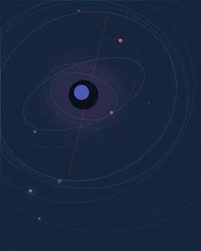Abstract digital orbit and network lines with glowing blue and pink dots, c.. Illustrazione stock