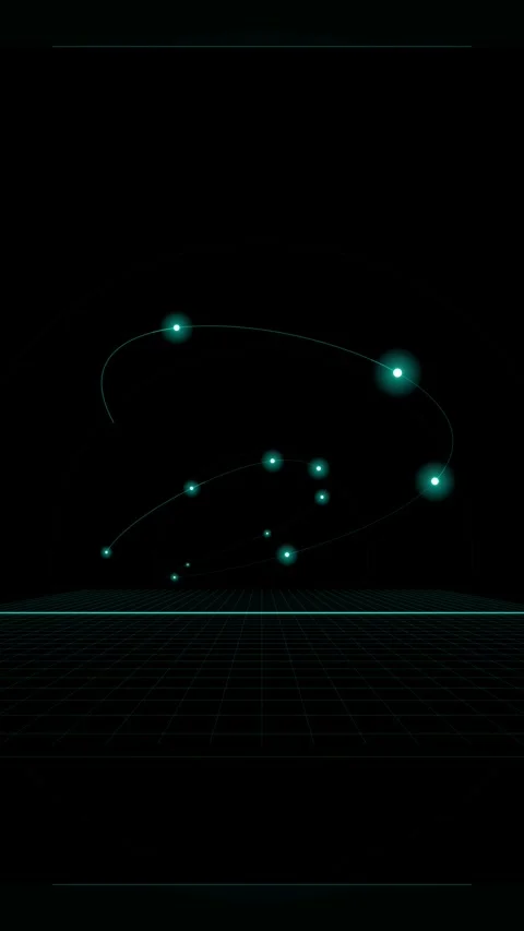 Abstract Digital Orbit with Glowing Particles and Grid Background Stock Footage 346207866