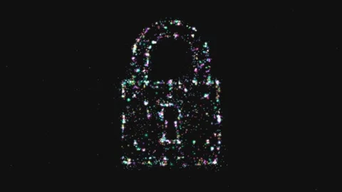 Abstract digital padlock formed by glowing colorful particles Stock Footage 337523815