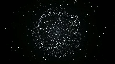 Abstract digital particle cloud forming a spherical shape on a black background Stock Footage 346217121