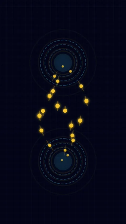 Abstract Digital Particle Flow Connecting Two Circular Data Hubs Stock Footage 346196744