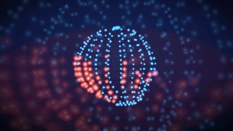 Abstract digital particle sphere morphing from blue to red in a dark cyberspace Stock Footage 343155607