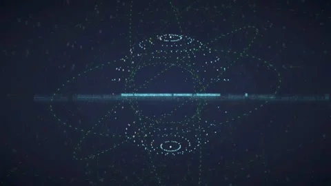 Abstract Digital Particle Sphere Rotating in Dark Space with Futuristic HUD Stock Footage 339950027
