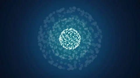 Abstract digital particle sphere rotating with glowing blue light on a dark Stock Footage 343157176