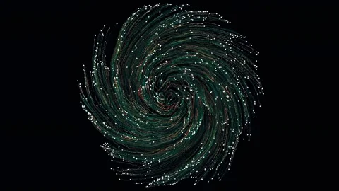 Abstract digital particle vortex spins into dark tunnel motion Stock Footage 327517835