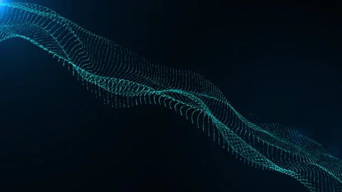Abstract digital particle wave turquoise video animated background Stockbeeldmateriaal 343721711