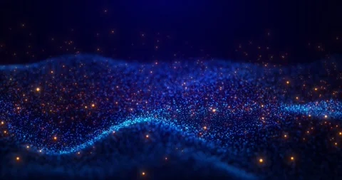 Abstract digital particle waves and light background, orange glowing particle 動画素材 252821092