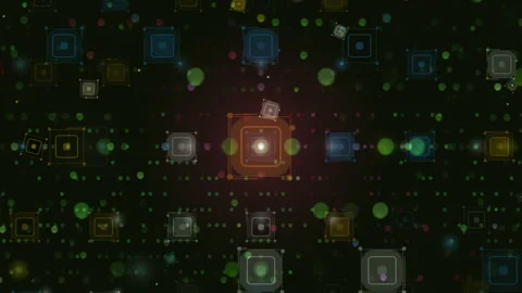 Abstract Digital Pattern Featuring Geometric Shapes And Colorful Light Effects 库存影片 304597296