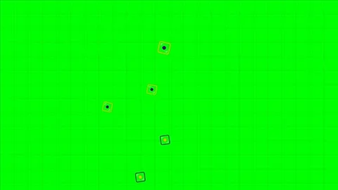 Abstract digital pattern with floating geometric shapes on a green grid Stock Footage 340266361