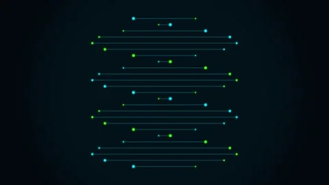 Abstract digital pattern of glowing green and blue dots on black background Видео 338310558