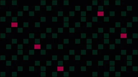 Abstract digital pattern of glowing green squares with random red accents Stock Footage 338311239