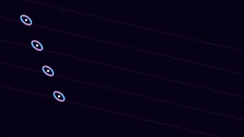 Abstract digital pattern of glowing neon circles on a dark background Stockbeeldmateriaal 338310801