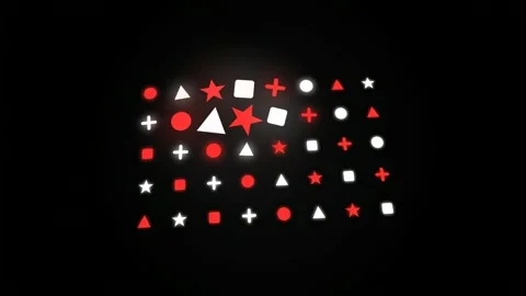 Abstract digital pattern of glowing white and red geometric shapes on a black Stock Footage 344773559