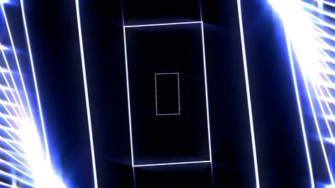 Abstract digital pattern with neon blue rectangles moving backwards, seamless Stock Footage 106005371