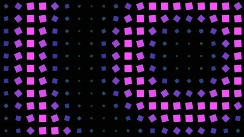 Abstract digital pattern of pink and blue rotating square tiles on black 库存影片 336262484