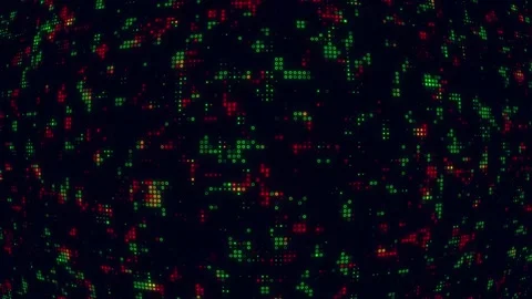 Abstract digital pattern with red and green pixelated lights on dark background Stock Footage 316740783