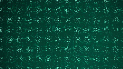 An abstract digital pattern showcases glowing green pixels on a dark Stock Footage 344240638