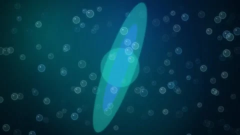 Abstract digital planet with rings rotating among glowing bubbles Stock Footage 335941896