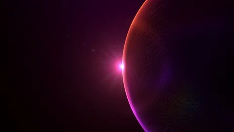 Abstract digital planet surface formed by glowing orange particle grid. Rad.. Stock Footage 329783817