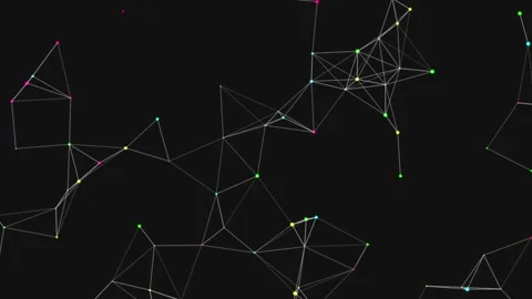 Abstract digital plexus network with colorful glowing nodes and connecting line Stock Footage 342023338