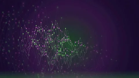 Abstract Digital Plexus Network with Glowing Purple and Green Particles Video stock 343436051