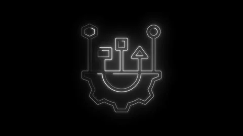 Abstract digital process flow diagram with glowing neon lines on black Stock Footage 333952651