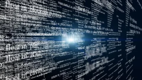 Abstract digital program code in blocks on a black background Stock Illustration