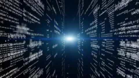 Abstract digital program code in blocks on a black background Stock Illustration