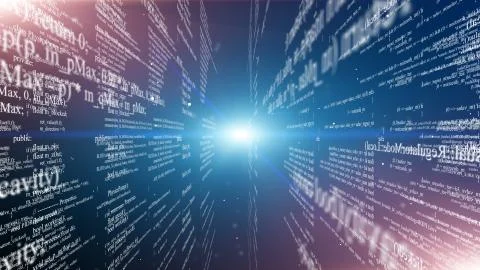 Abstract digital program code in blocks on a black background Stock Illustration