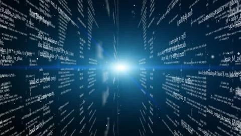 Abstract digital program code in blocks on a black background Stock Illustration