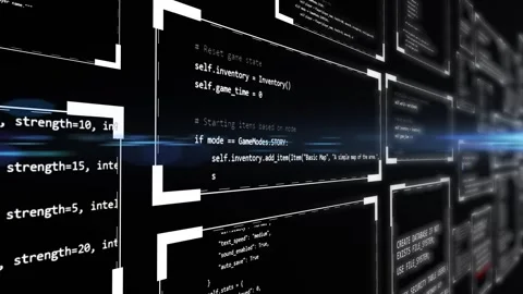 Abstract digital programming code on black background. Cinematic look Video stock 323896469