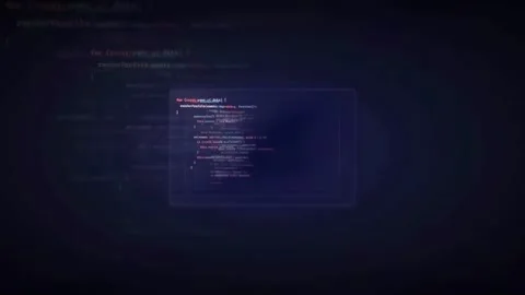 Abstract Digital Programming Code Scrolling on Dark Background with Glowing Stock Footage 339969626