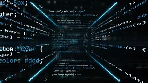 Abstract digital programming tunnel with camera zoom across coding language  Stock Footage 280125528