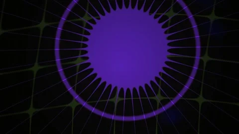 Abstract Digital Pulsing Purple Circle Animation on Dark Grid Background. Stock Footage 341786286