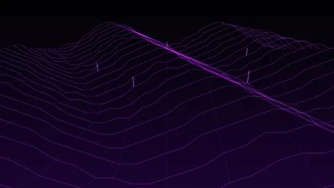 Abstract Digital Purple Wireframe Landscape Showing A Futuristic Terrain Wi.. Illustrazione stock
