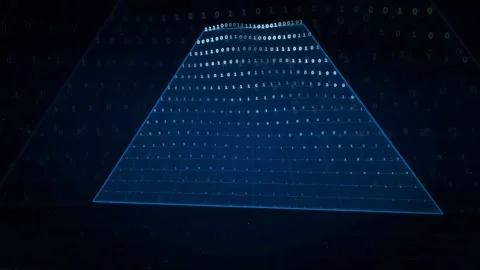 Abstract Digital Pyramid Formed by Binary Code Particles on Dark Blue Stock Footage 339323830