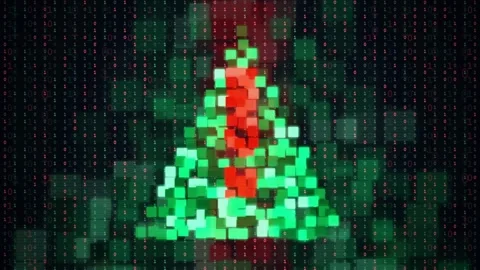 Abstract Digital Pyramid Shape with Shifting Neon Colors on a Dark Pixelated 库存影片 341816400