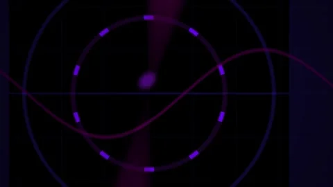Abstract Digital Radar Interface with Pulsing Neon Light Waves and Circular.. Stock Footage 341786312