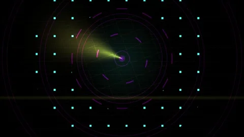 Abstract Digital Radar Interface with Rotating Light Beam and Glowing Data .. Stock Footage 341786423
